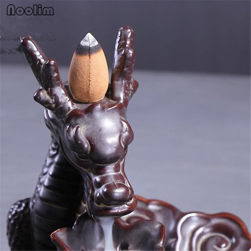 Ceramic Handicraft Dragon Lotus Smoke Backflow Incense Burner Zen Incense Stick Holder Censer