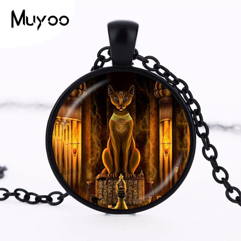 Ancient Egyptian Cat Goddess Glass Necklace