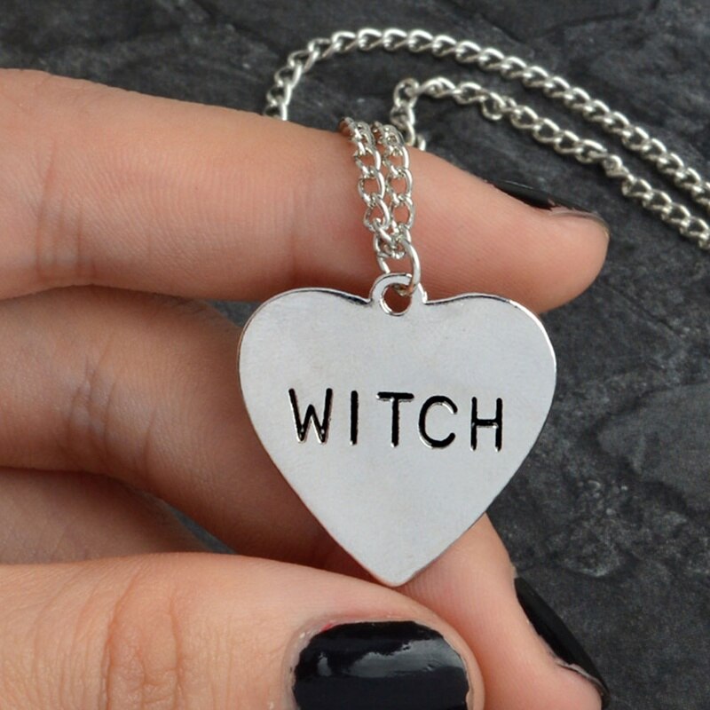 Witch Necklace Heart Engraved