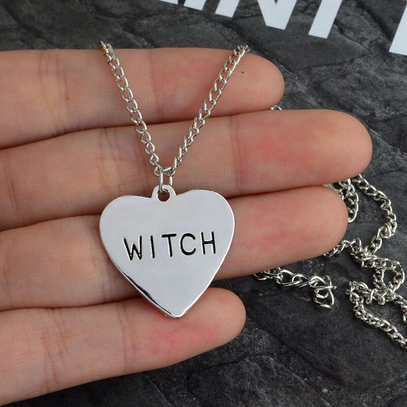 Witch Necklace Heart Engraved